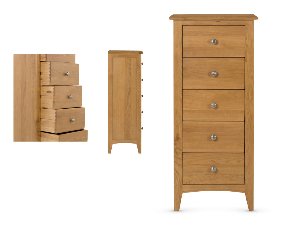 Kirkby 5 Drawer Tall Chest - Oak